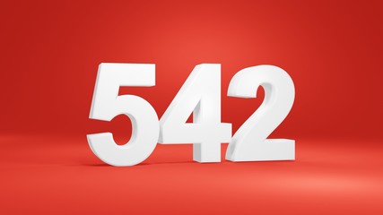 Number 542 in white on red background, isolated number 3d render