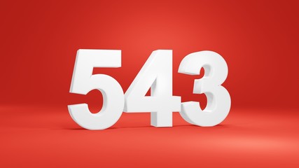 Number 543 in white on red background, isolated number 3d render