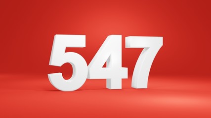 Number 547 in white on red background, isolated number 3d render