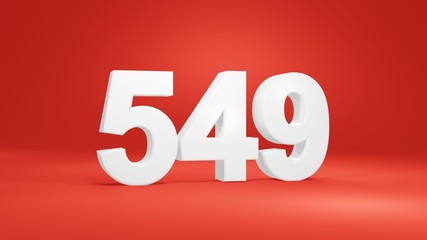 Number 549 in white on red background, isolated number 3d render