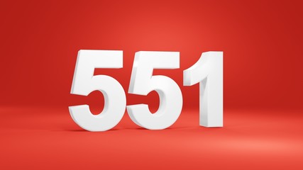 Number 551 in white on red background, isolated number 3d render