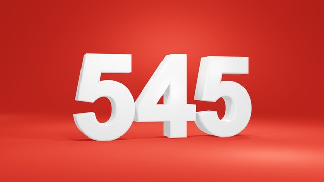 Number 545 in white on red background, isolated number 3d render