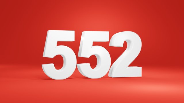 Number 552 in white on red background, isolated number 3d render