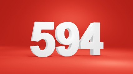 Number 594 in white on red background, isolated number 3d render