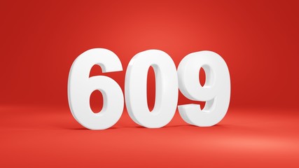 Number 609 in white on red background, isolated number 3d render