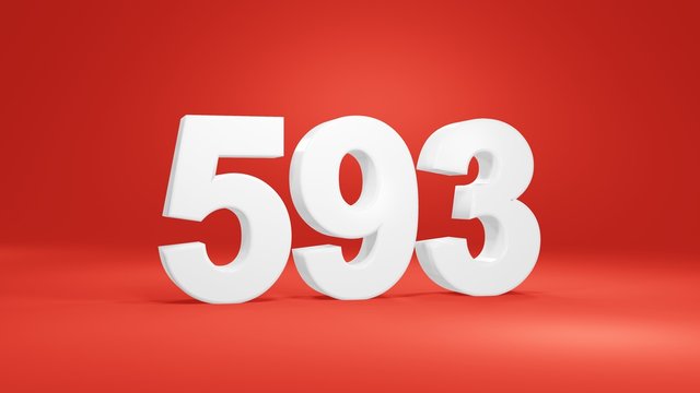 Number 593 in white on red background, isolated number 3d render