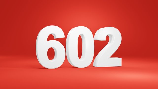 Number 602 in white on red background, isolated number 3d render