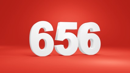 Number 656 in white on red background, isolated number 3d render