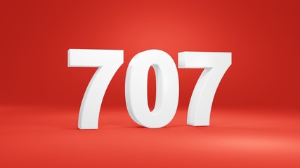 Number 707 in white on red background, isolated number 3d render