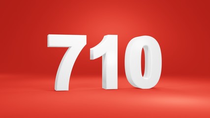 Number 710 in white on red background, isolated number 3d render