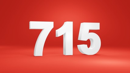 Number 715 in white on red background, isolated number 3d render