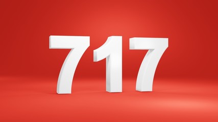Number 717 in white on red background, isolated number 3d render