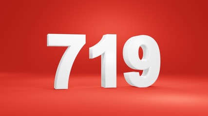 Number 719 in white on red background, isolated number 3d render
