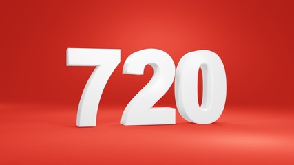 Number 720 in white on red background, isolated number 3d render