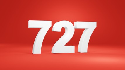 Number 727 in white on red background, isolated number 3d render