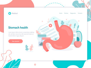 Stomach health medical concept. Modern web banner. Flat vector illustration.