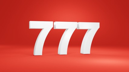 Number 777 in white on red background, isolated number 3d render