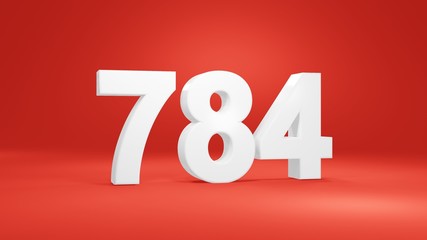 Number 784 in white on red background, isolated number 3d render