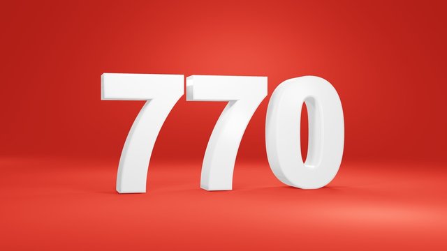 Number 770 in white on red background, isolated number 3d render
