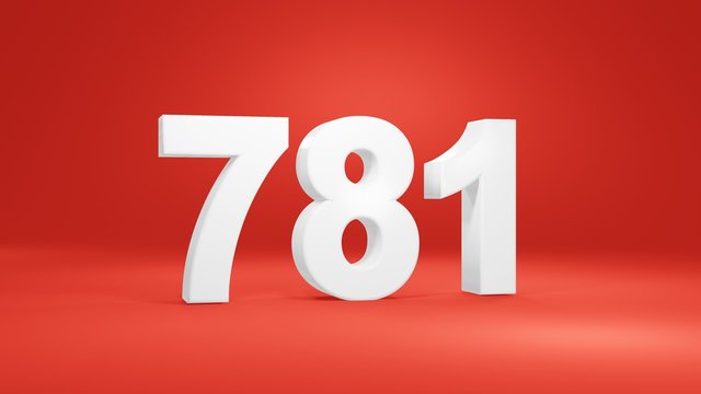 Number 781 in white on red background, isolated number 3d render