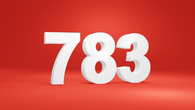 Number 783 in white on red background, isolated number 3d render