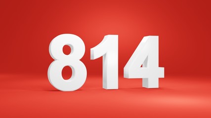 Number 814 in white on red background, isolated number 3d render