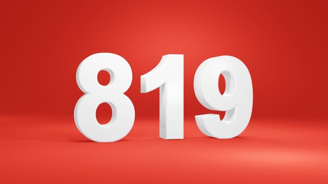 Number 819 in white on red background, isolated number 3d render