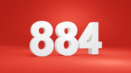 Number 884 in white on red background, isolated number 3d render