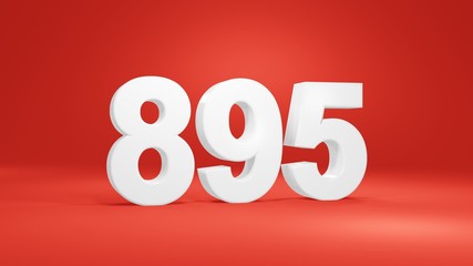 Number 895 in white on red background, isolated number 3d render