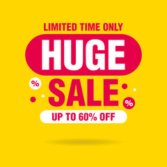 Simple Clean Pink Huge Sale Callout Sign banner on Yellow Background Design, Discount Banner Template Vector for advertising, social media, web banner