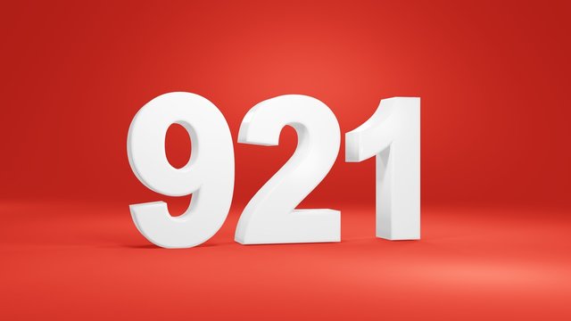 Number 921 in white on red background, isolated number 3d render