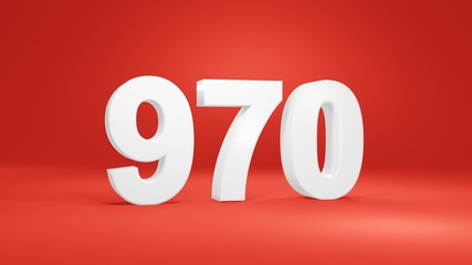 Number 970 in white on red background, isolated number 3d render