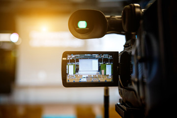 Viewfinder and camera screen in a studio.