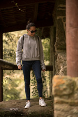 girl walking in forest