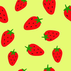 Simple vector seamless pattern. Strawberry on a yellow background. Doodle, flat, drawn textures for Wallpaper, textiles, fabric, paper.