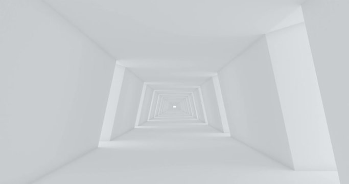 3d white tunnel on white background. Background 3d. Tunnel abstract. Futuristic concept. Space tunnel. White background. Modern city. 3d render. Long tunnel. 4k