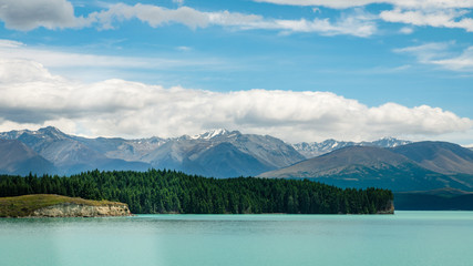 lake tekapo in the new zealand mountains