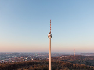 Obraz premium Aerial shot of the TV Tower in Stuttgart, Germany