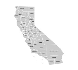California State Map Vector With County Names and Border Isolated on White Background