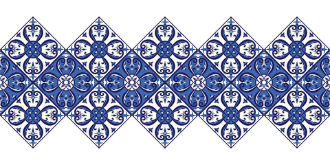 Tile border pattern vector seamless. Ceramic damask ornament texture. Portuguese azulejos, sicily italian majolica, mexican talavera, spanish mosaic, moroccan, delft dutch motifs.