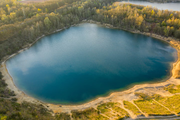Aerial view from beautiful lake in German park