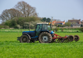 Blue Tractor in a Green Field