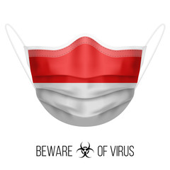 Medical Mask with National Flag of Indonesia. Protective Mask Virus and Flu. Surgery Concept of Health Care Problems and Fight Novel Coronavirus (2019-nCoV) in Form of Indonesian flag