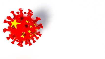 CoronaVirus Epidemic In China 3D Virus China Flag. HIV CoronaVirus, Flu. Virus Infection Concept Isolated On The White Background- 3D Illustration	