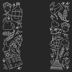 Vector pattern with symbols of Czech Republic. Set with tourism icons and landscapes elements. Travel to country. City, cathedral, building, European architecture. Illustration with landmarks