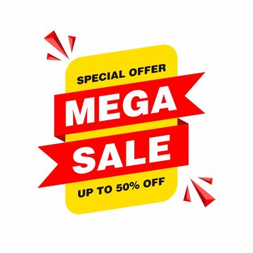 Simple Clean Mega Sale Callout Sign Banner With Red And Yellow Color Design, Discount Offer Banner Template Vector For Advertising, Social Media, Web Banner