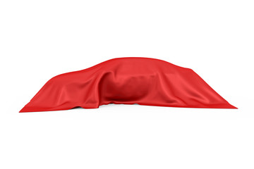 Surprise, Award or Prize Concept. Hidden Sedan Car Covered with White Silk Cloth. 3d Rendering