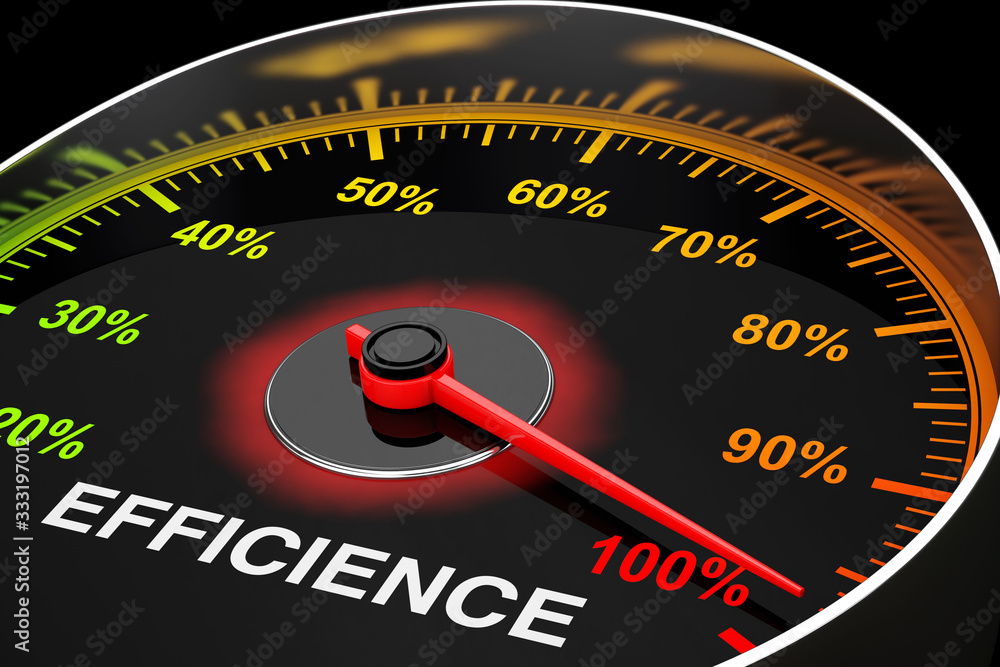 Poster speedometer as efficience level meter. 3d rendering