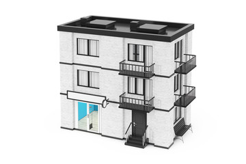 Store in City, Town White Brick House Building. 3d Rendering