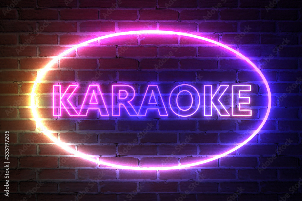 Poster Ellipse Neon Light Frame with Karaoke Sign. 3d Rendering
